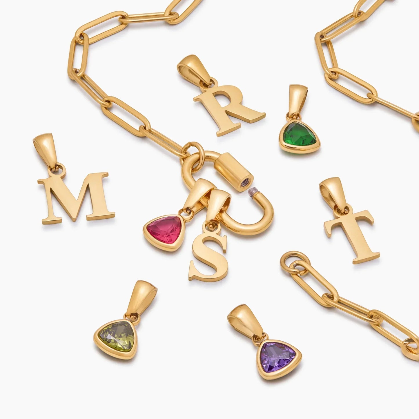 Carabiner initial birthstone charm necklace — Olivia Jewelry