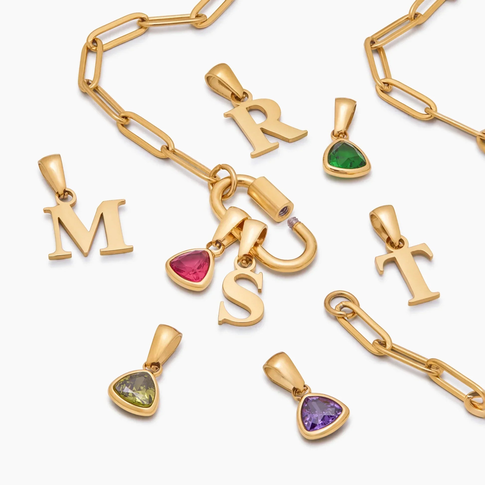 Carabiner initial birthstone charm necklace — Olivia Jewelry