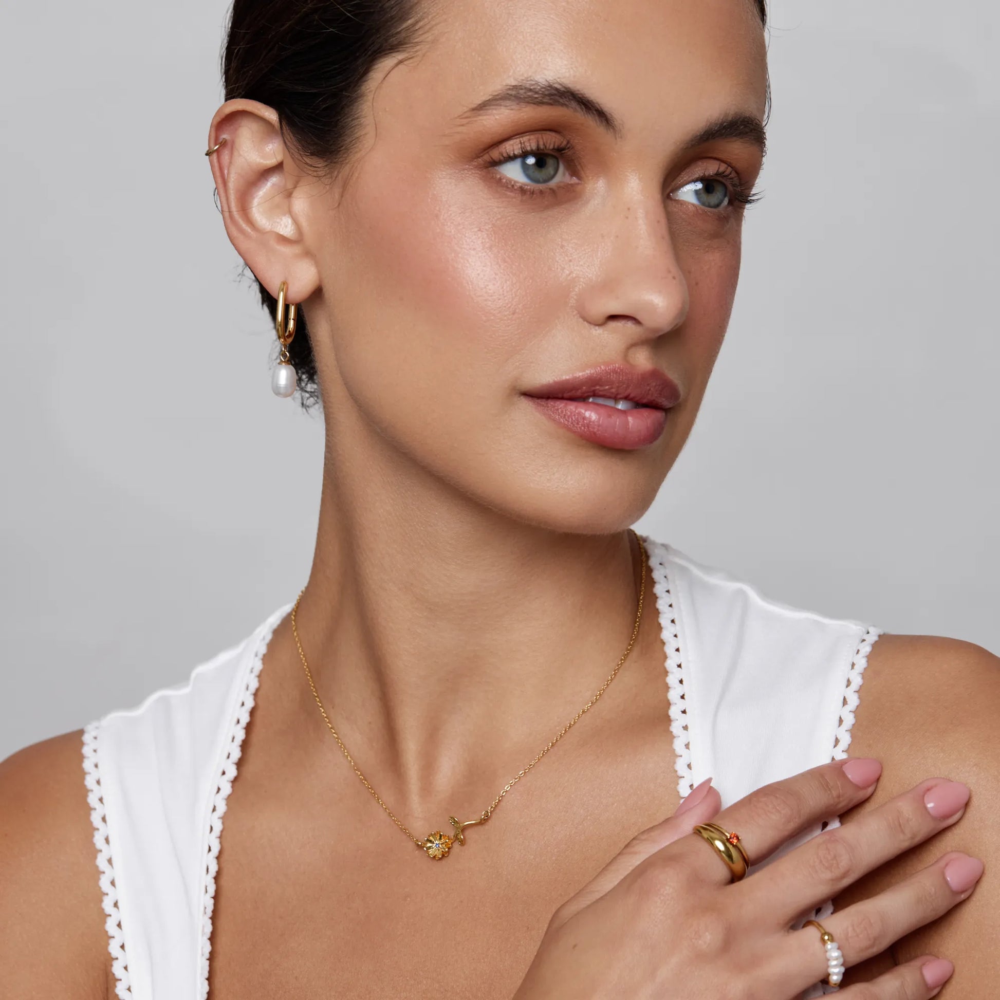 Birth flower necklace flat lay — Olivia Jewelry