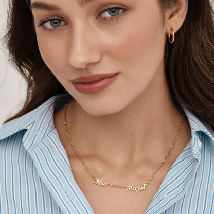 Personalised name necklace worn on model — Olivia Jewelry
