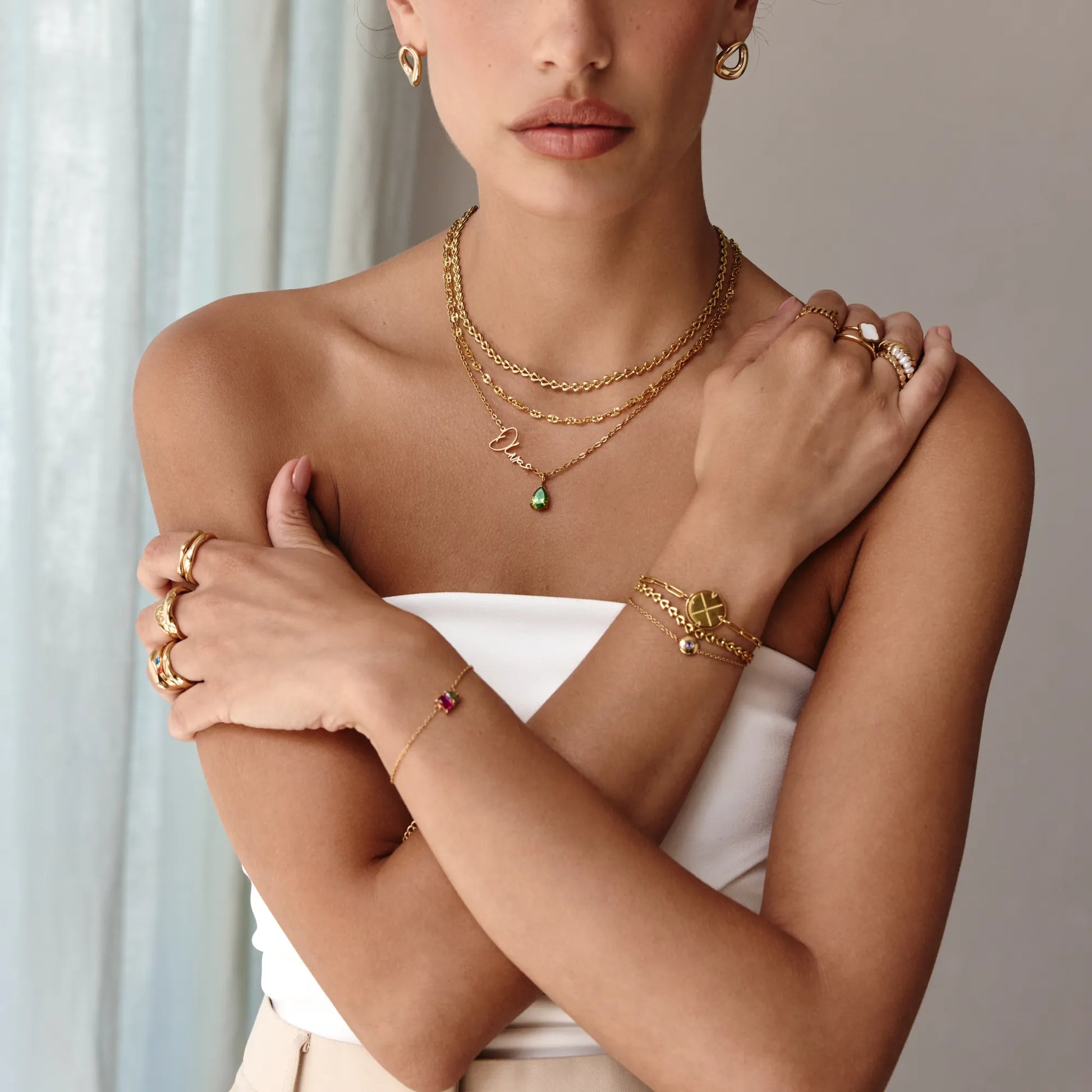 Personalised gold name birthstone necklace gift — Olivia Jewelry