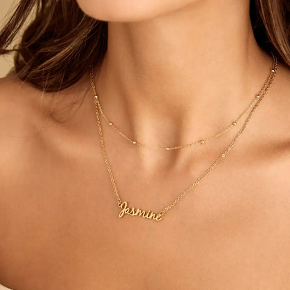 Signature name necklace lifestyle — Olivia Jewelry