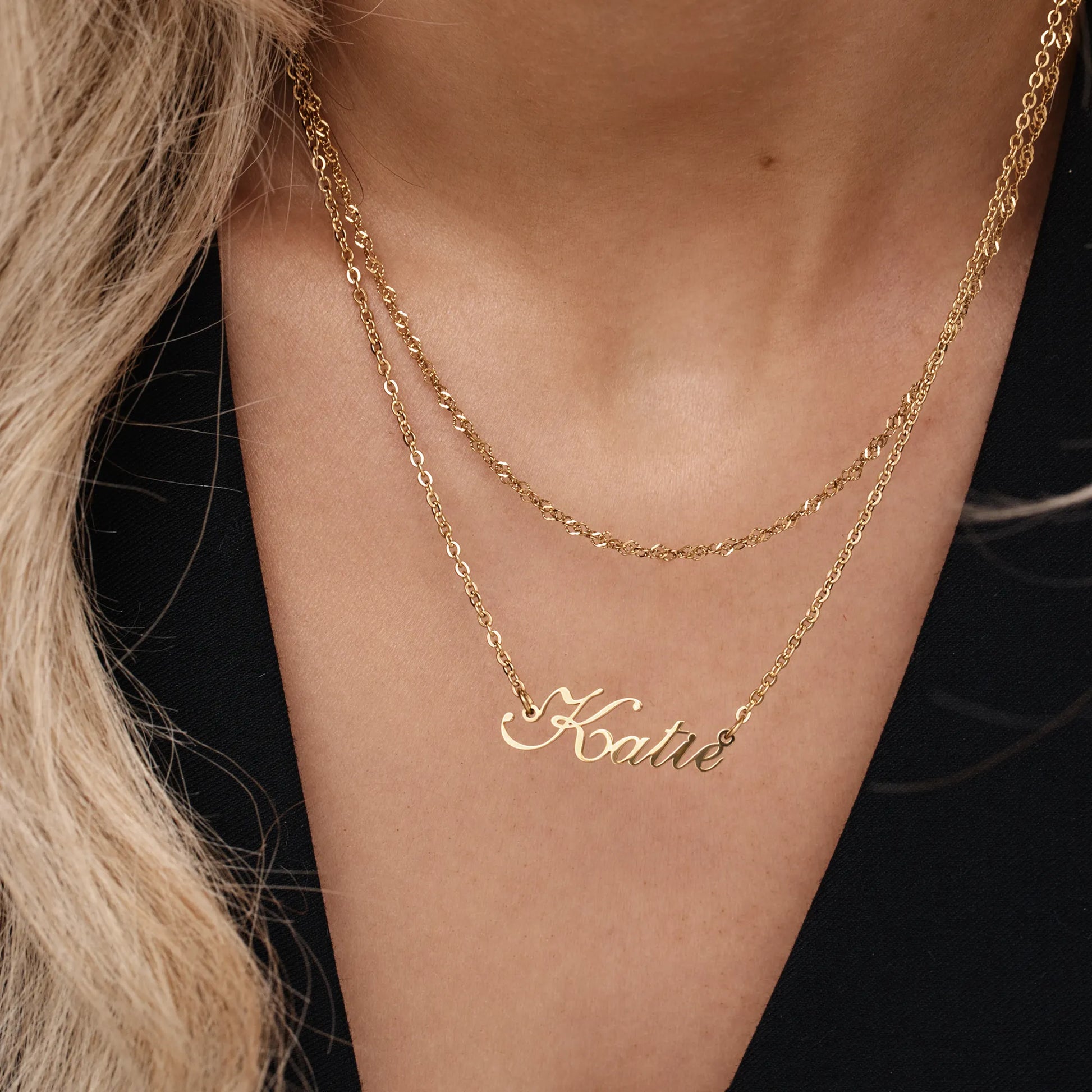 Signature name necklace close-up detail — Olivia Jewelry