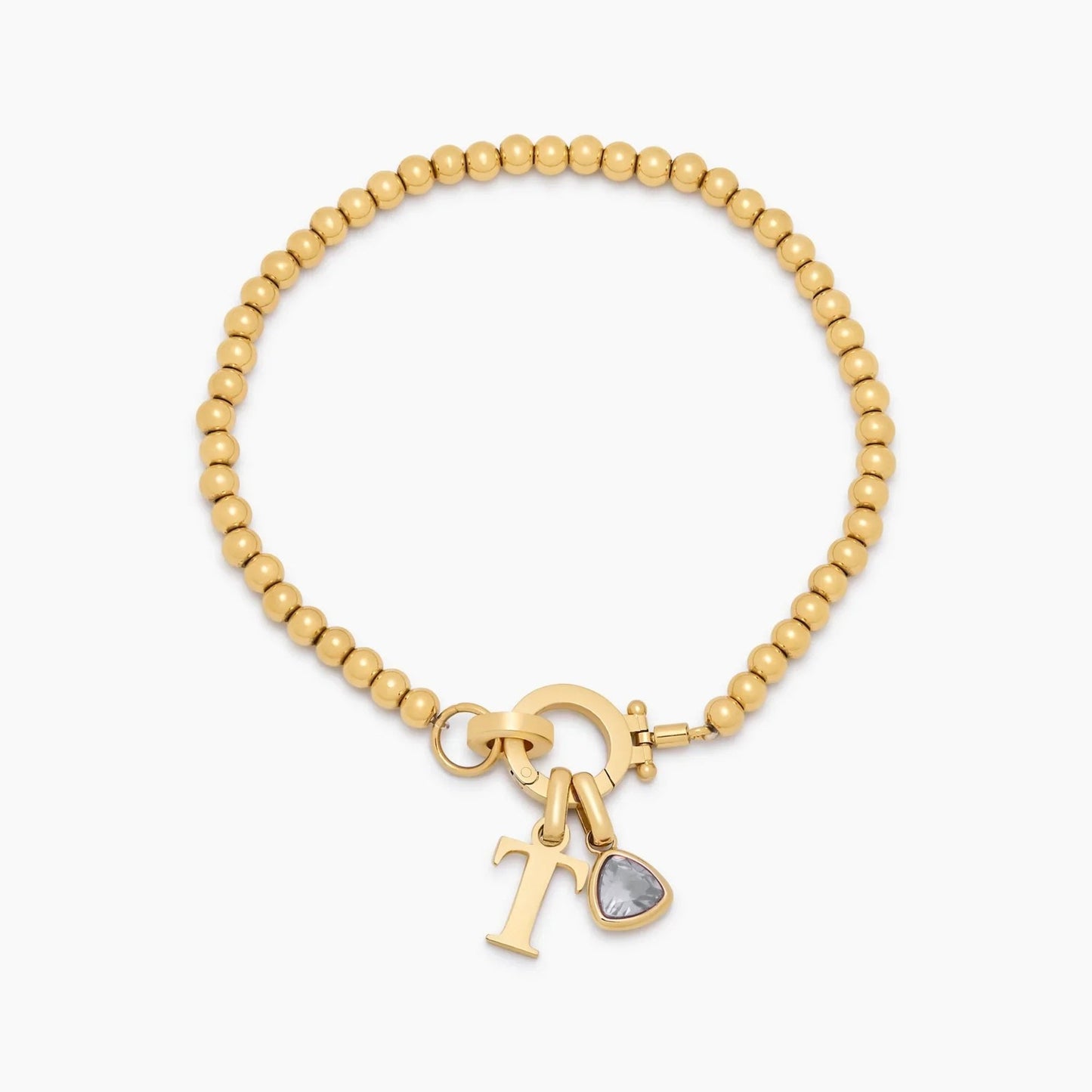 beaded-birthstone-initial-charm-bracelet — Gold / Apr-Diamond