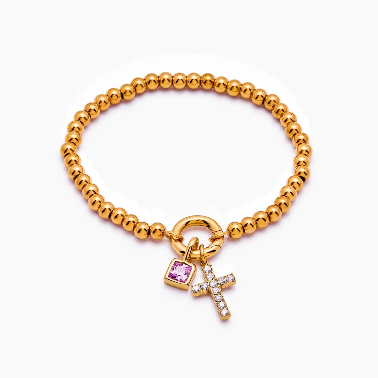 beaded-cross-birthstone-bracelet — Gold / Jan-Garnet