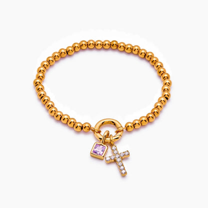 beaded-cross-birthstone-bracelet — Gold / Oct-Pink Tourmaline