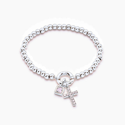 beaded-cross-birthstone-bracelet — Silver / Apr-Diamond