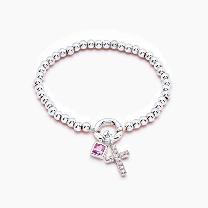 beaded-cross-birthstone-bracelet — Silver / Jan-Garnet