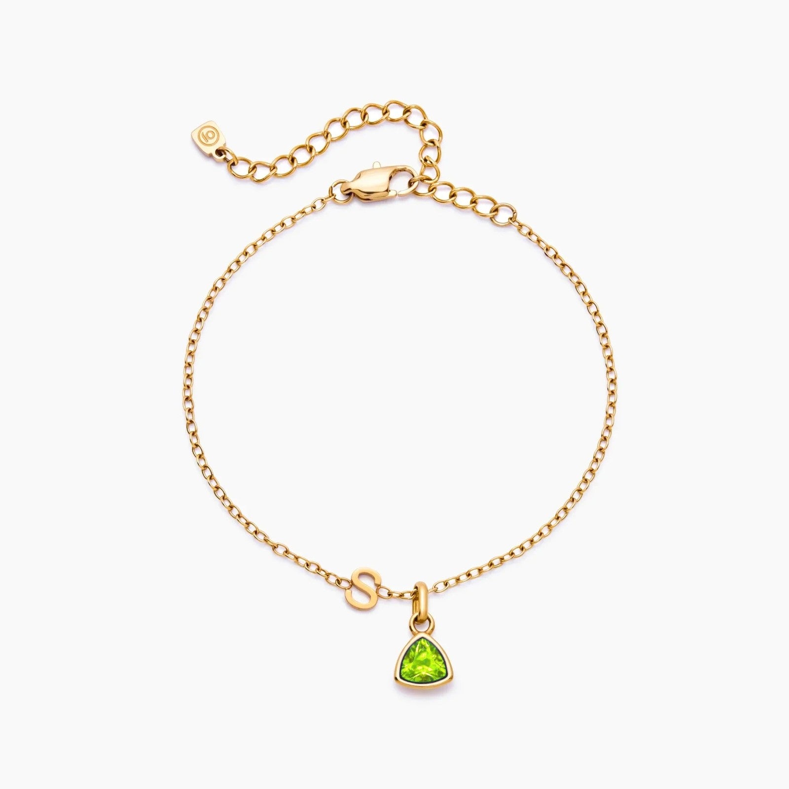 birthstone-initial-charm-bracelet — Gold / Aug-Peridot