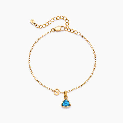 birthstone-initial-charm-bracelet — Gold / Dec-Blue Topaz
