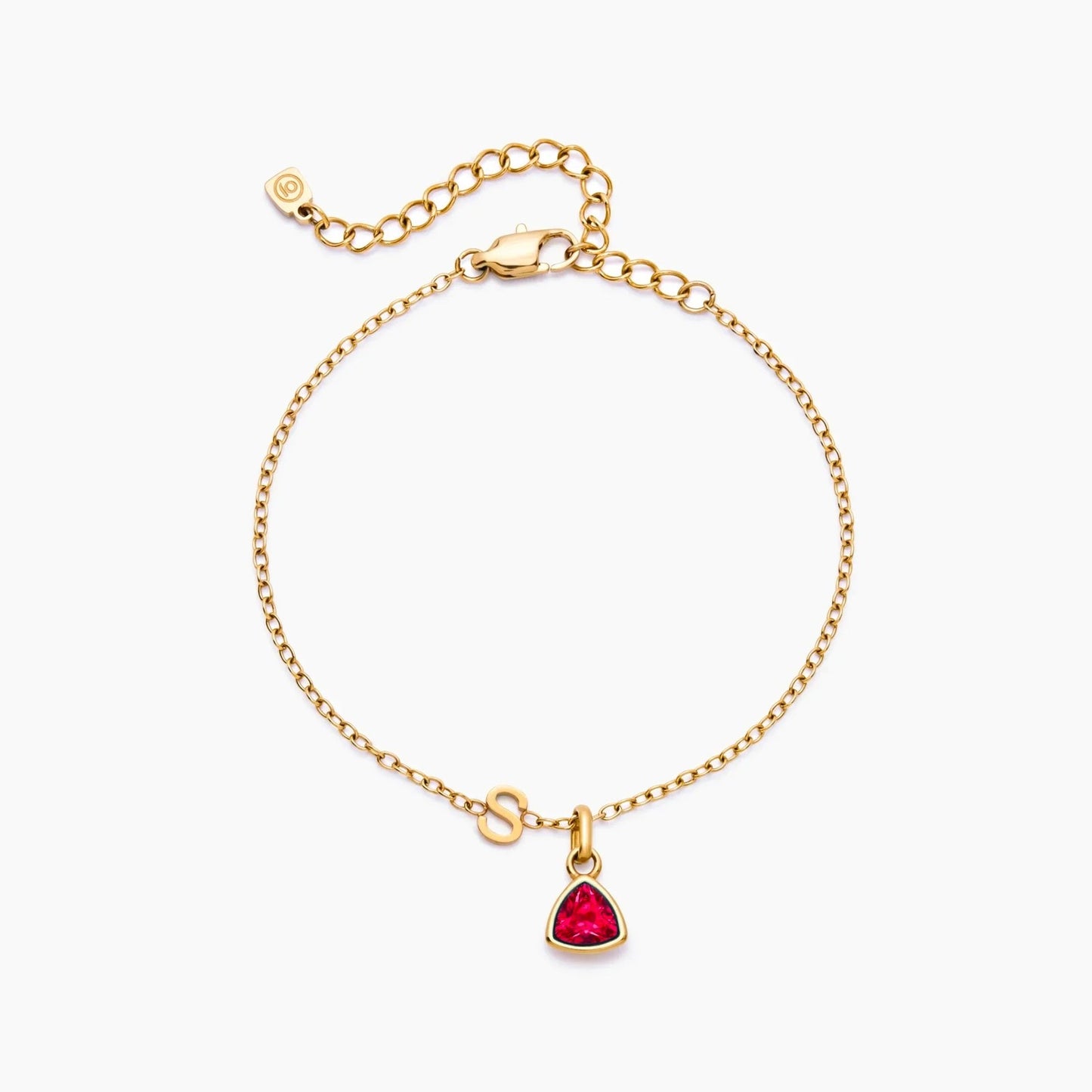 birthstone-initial-charm-bracelet — Gold / Jul-Ruby