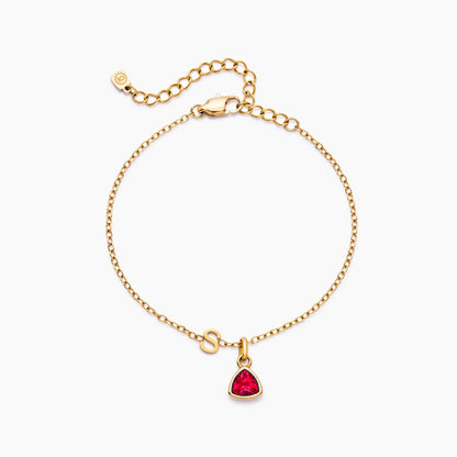 birthstone-initial-charm-bracelet — Gold / Jul-Ruby