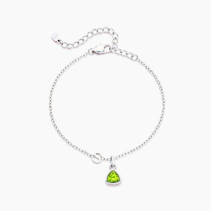 birthstone-initial-charm-bracelet — Silver / Aug-Peridot