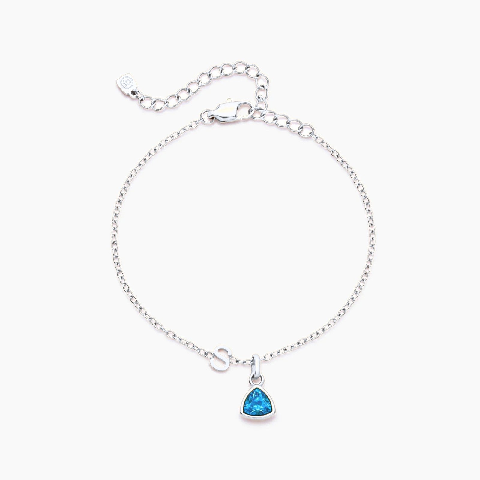 birthstone-initial-charm-bracelet — Silver / Dec-Blue Topaz