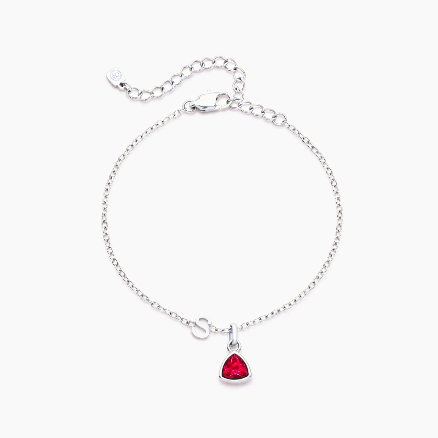 birthstone-initial-charm-bracelet — Silver / Jul-Ruby