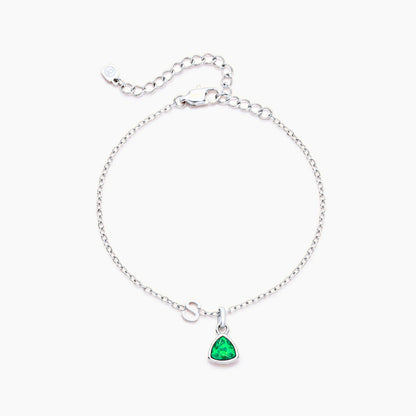 birthstone-initial-charm-bracelet — Silver / May-Emerald