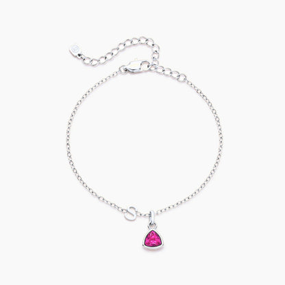 birthstone-initial-charm-bracelet — Silver / Oct-Pink Tourmaline