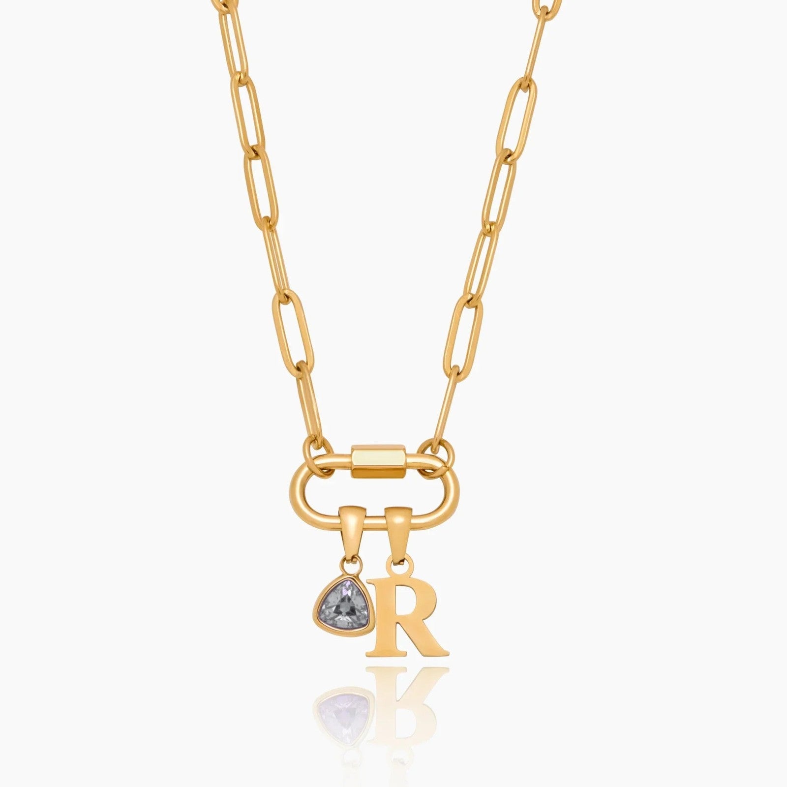 carabiner-charm-lock-necklace-with-initial-birthstone — Gold / Apr-Diamond