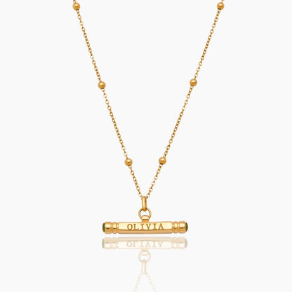 custom-name-birthstone-t-bar-necklace — Gold / Aug-Peridot