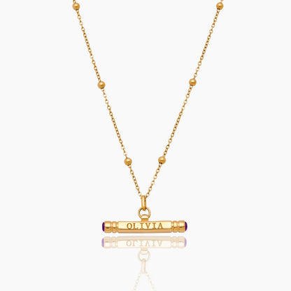 custom-name-birthstone-t-bar-necklace — Gold / Feb-Amethyst