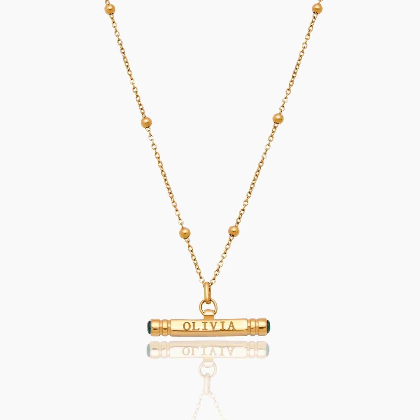custom-name-birthstone-t-bar-necklace — Gold / May-Emerald