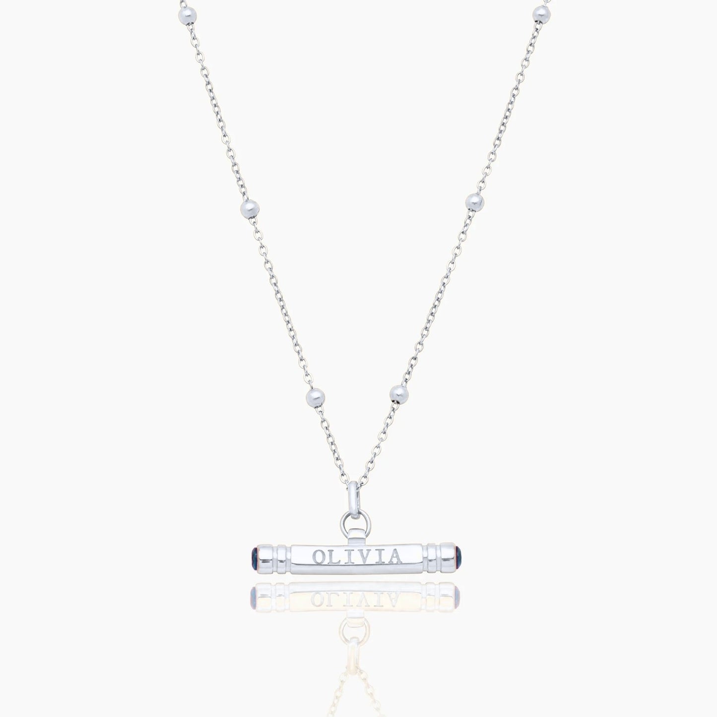 custom-name-birthstone-t-bar-necklace — Silver / Dec-Blue Topaz