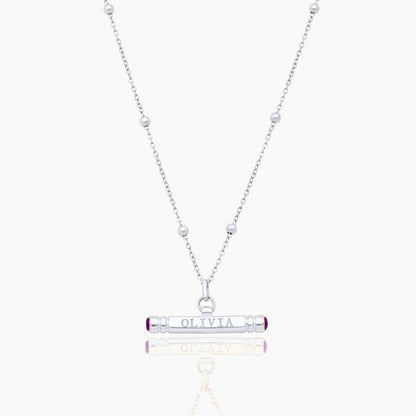 custom-name-birthstone-t-bar-necklace — Silver / Feb-Amethyst