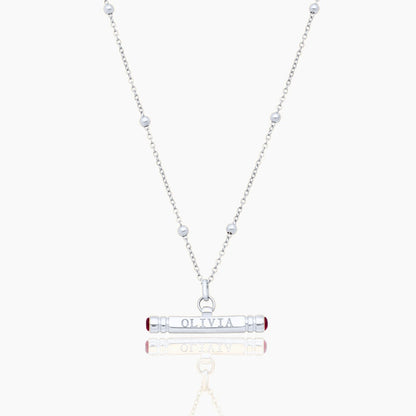 custom-name-birthstone-t-bar-necklace — Silver / Jul-Ruby