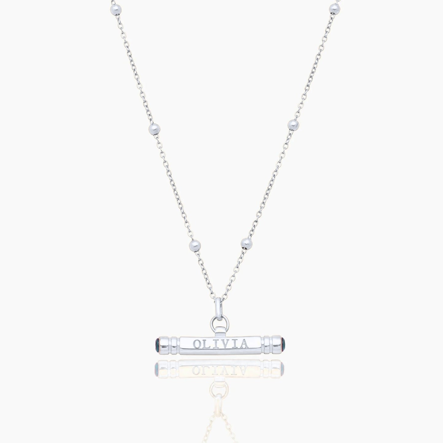 custom-name-birthstone-t-bar-necklace — Silver / Mar-Aquamarine