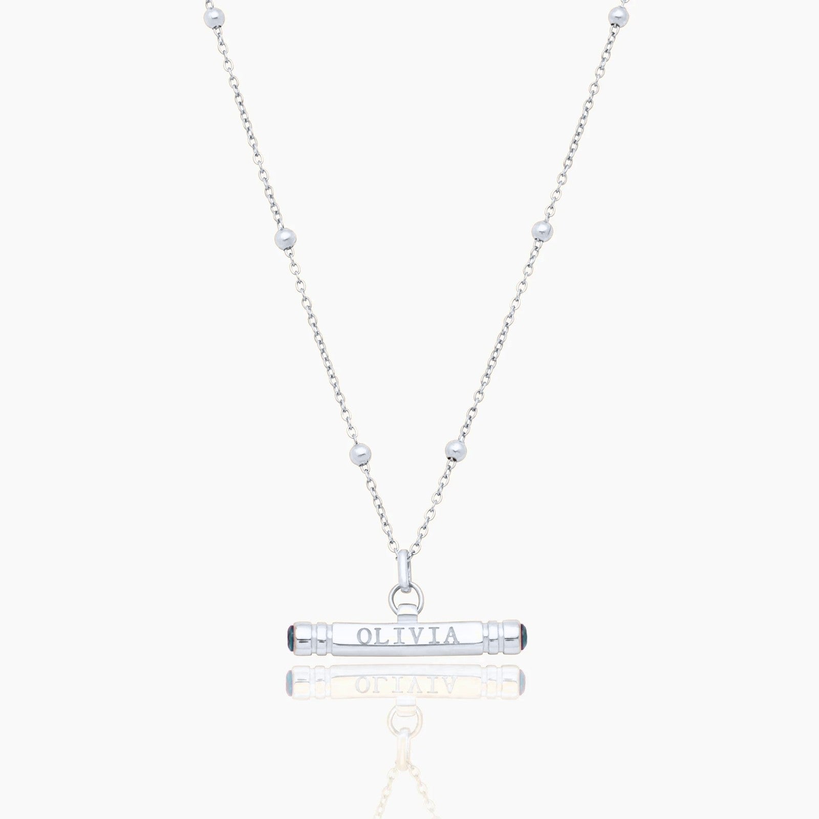 custom-name-birthstone-t-bar-necklace — Silver / Mar-Aquamarine