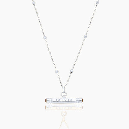 custom-name-birthstone-t-bar-necklace — Silver / Nov-Citrine