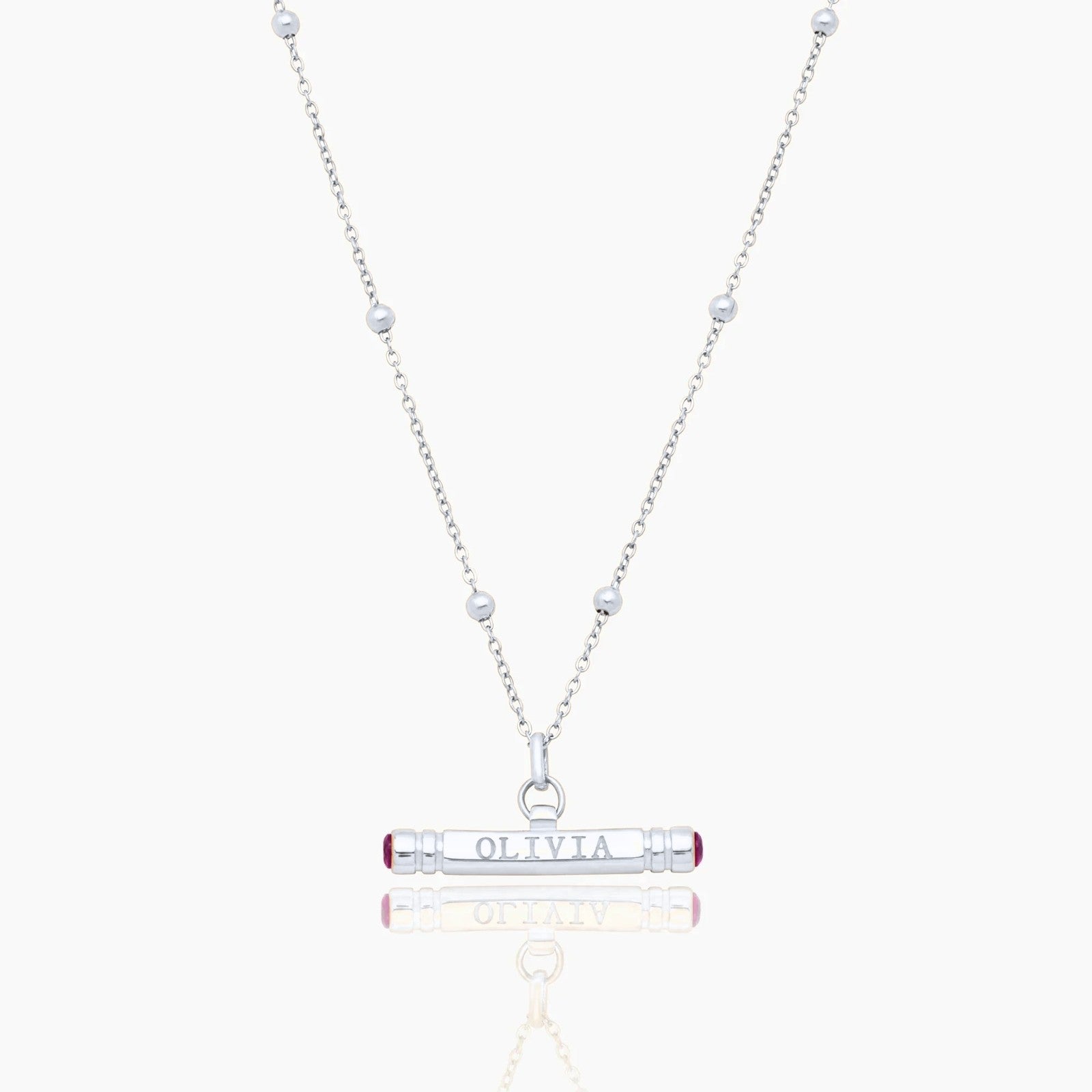 custom-name-birthstone-t-bar-necklace — Silver / Oct-Pink Tourmaline