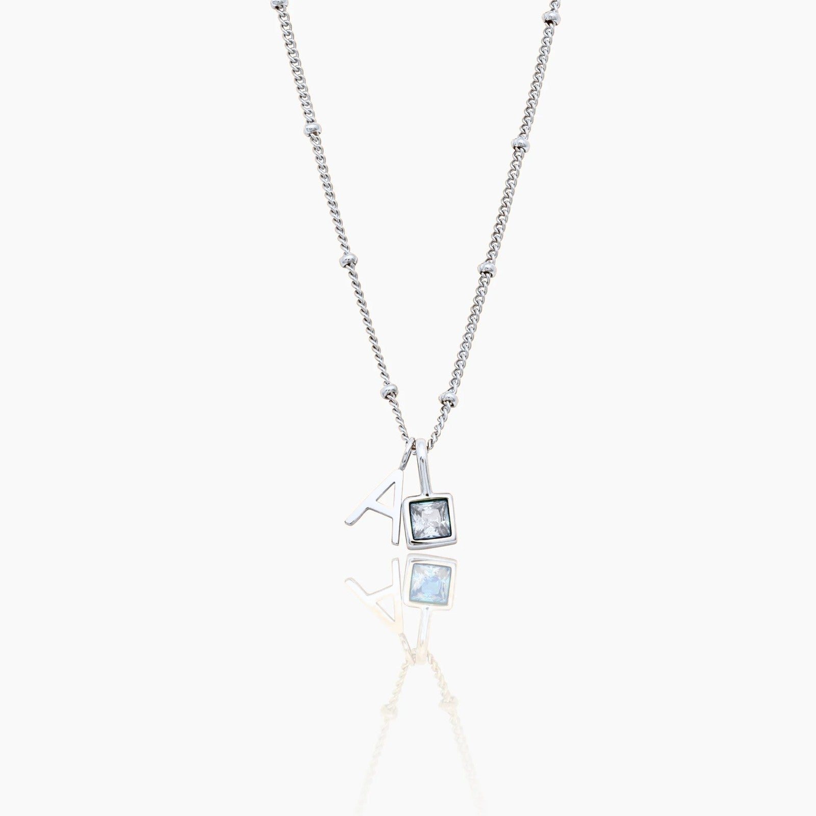 gem-initial-necklace — Silver / Apr-Diamond