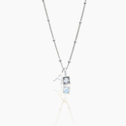 gem-initial-necklace — Silver / Apr-Diamond