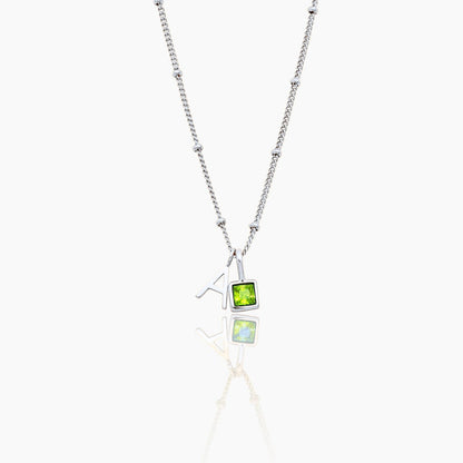 gem-initial-necklace — Silver / Aug-Peridot