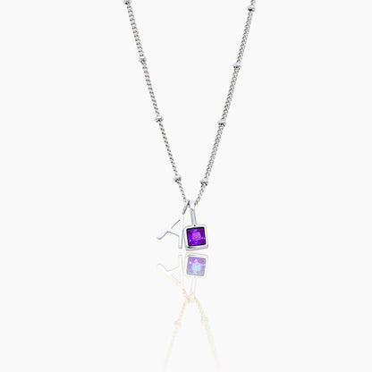 gem-initial-necklace — Silver / Feb-Amethyst