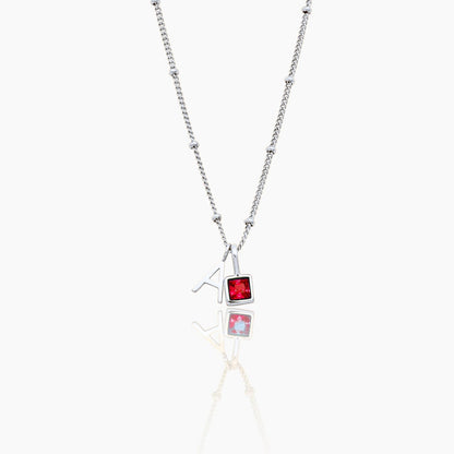 gem-initial-necklace — Silver / Jan-Garnet