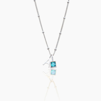 gem-initial-necklace — Silver / Mar-Aquamarine