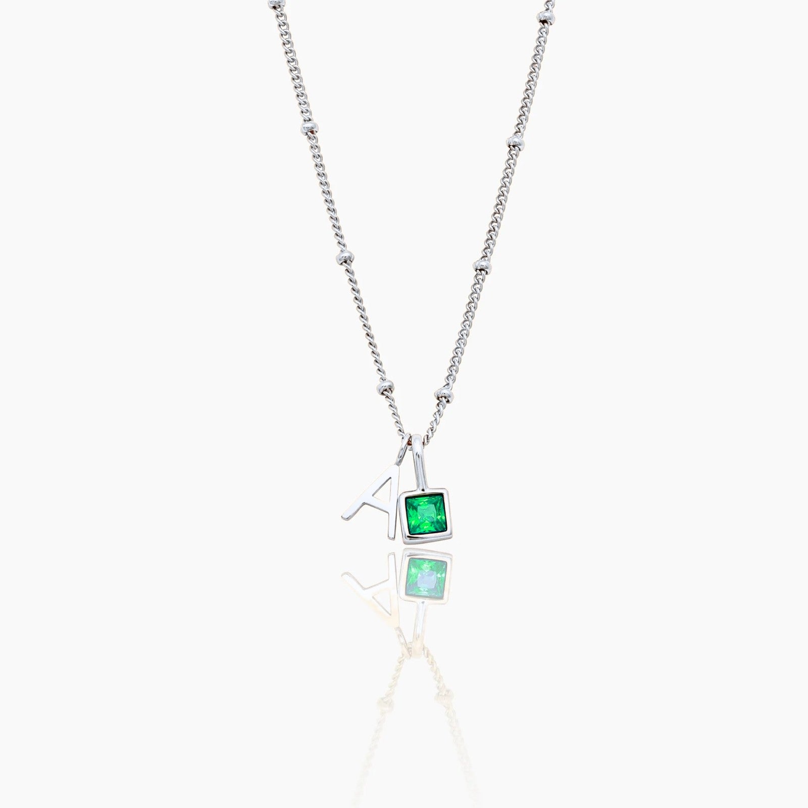 gem-initial-necklace — Silver / May-Emerald