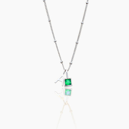 gem-initial-necklace — Silver / May-Emerald