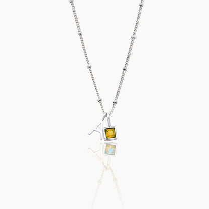 gem-initial-necklace — Silver / Nov-Citrine