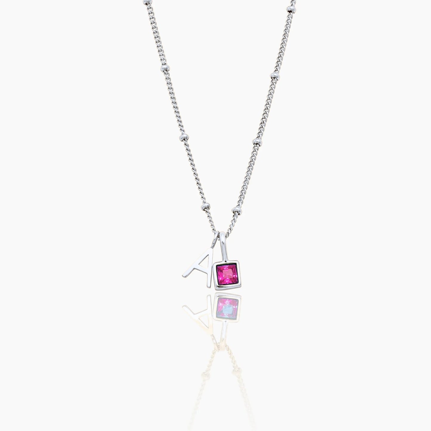 gem-initial-necklace — Silver / Oct-Pink Tourmaline