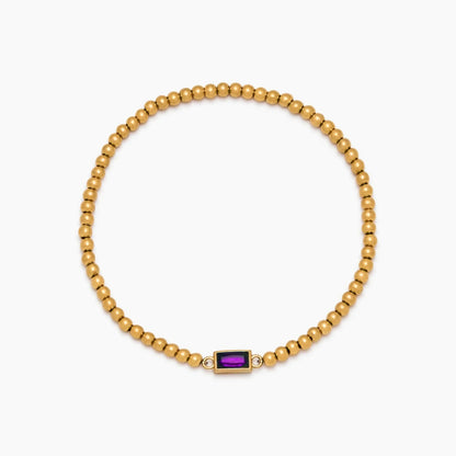 gold-beaded-birthstone-bracelet — Gold / Feb-Amethyst