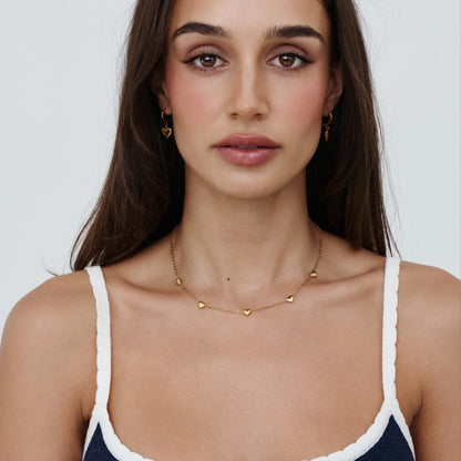 Puffed Heart Station Necklace
